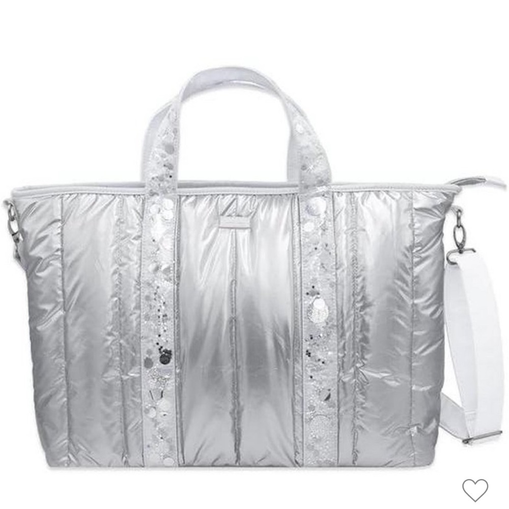 Packed Party Silver Puffy Confetti Weekend Duffle Bag